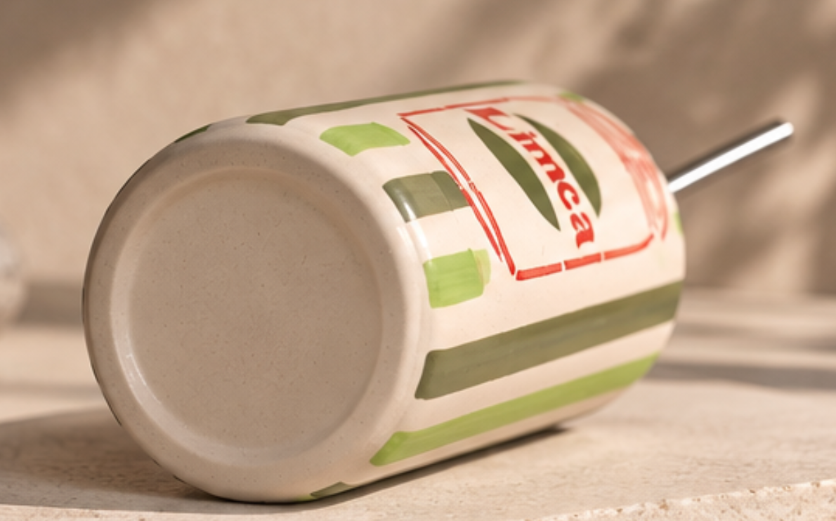 Limca Ceramic Can Tumbler - top view showing straw opening