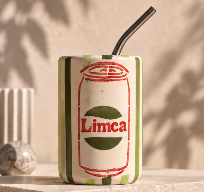 Limca Ceramic Can Tumbler - bottom view laying on side