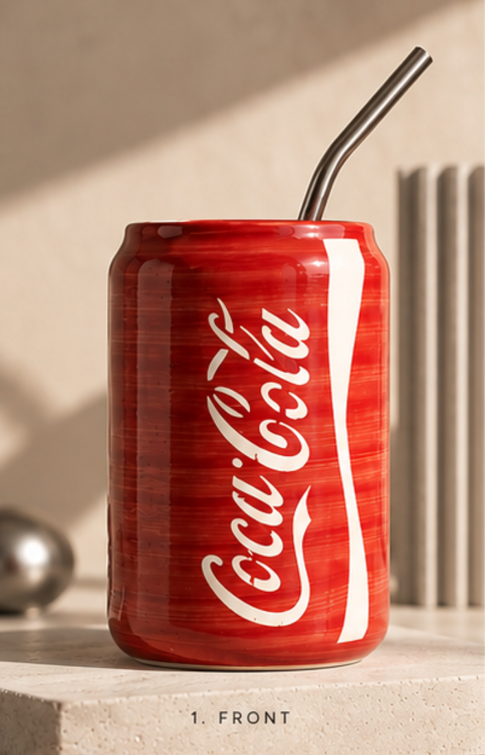 Coca-Cola Ceramic Can Tumbler - front angle