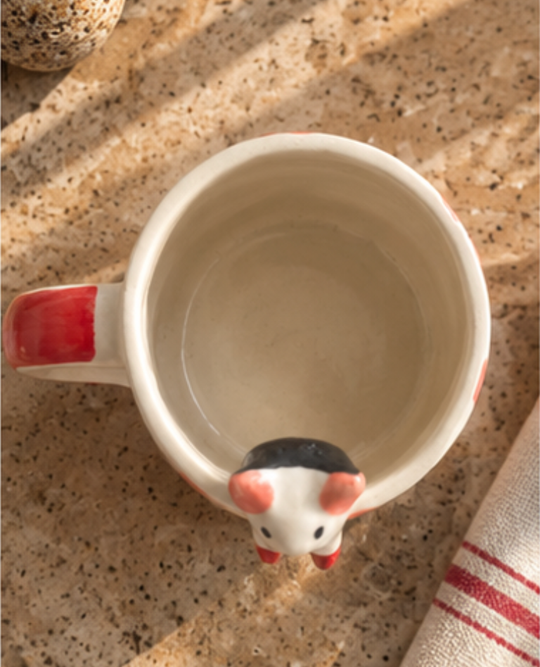 Top view of Cat Hearts Mug showing its interior and cat detail on the rim