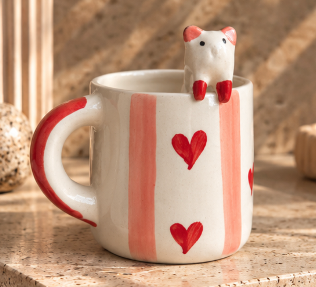 Underside of white Cat Hearts Mug showing its ceramic base